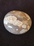 Alternate view of Lebanese orbicular flower agate specimen №003, 223g, from Corniche el-Mina, showing full orbicule distribution across the polished surface.
